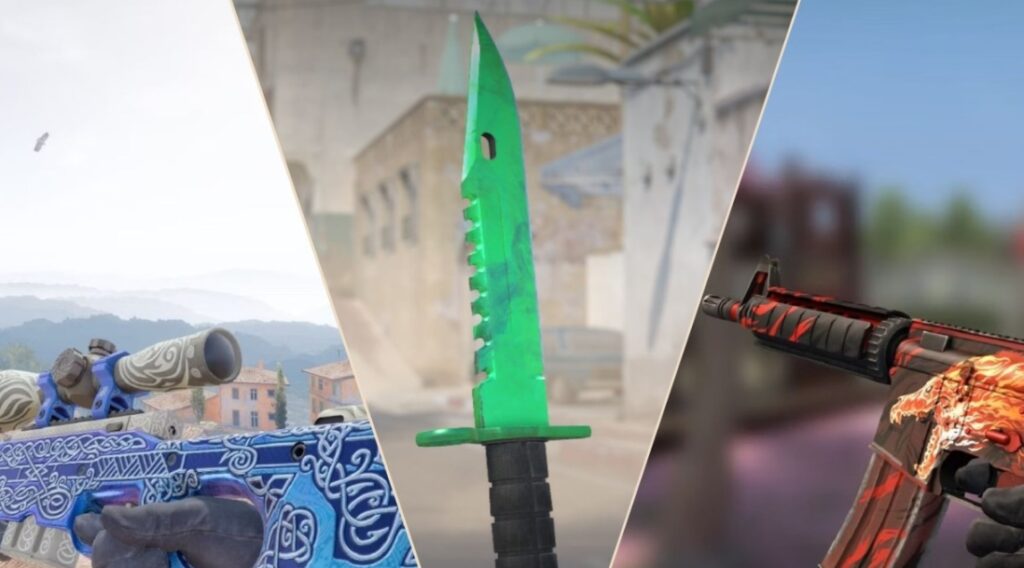 Populära CS2-skins inklusive AWP, M9 Bayonet Gamma Doppler och M4A4 Howl