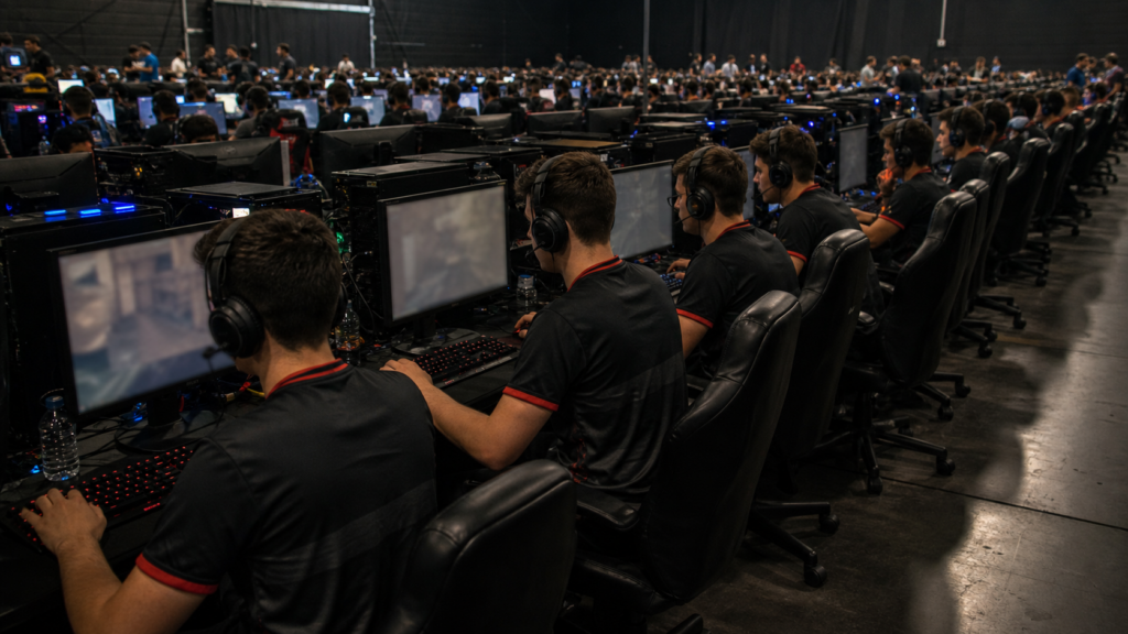 Counter-Strike-Team im Wettkampf bei einem gut besuchten Open LAN