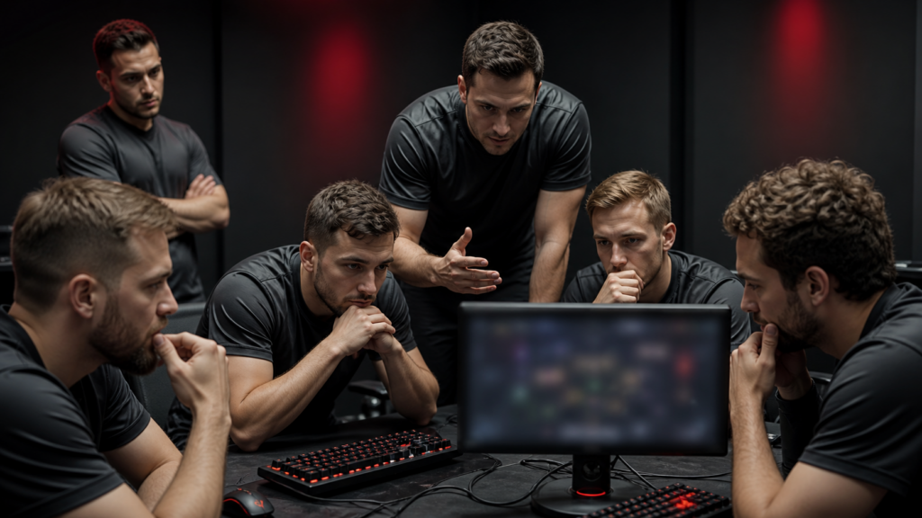 Counter-Strike-Team bei der Überprüfung von Taktik und Koordination
