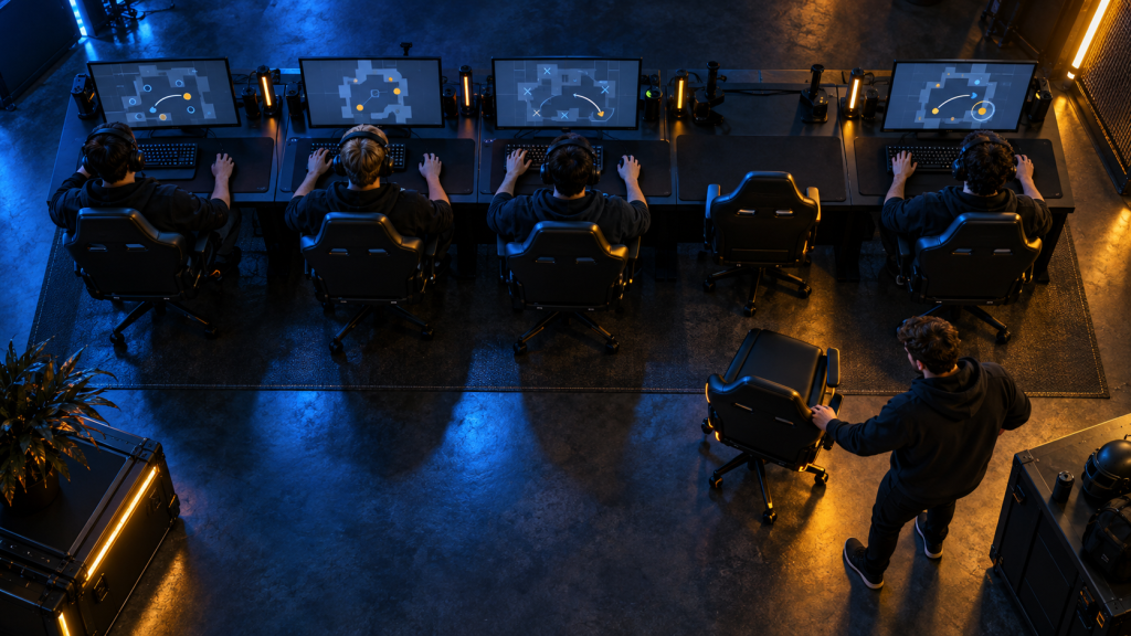 En erstatningsstol nærmer sig en åben position i en Counter-Strike-trup med fem spillere