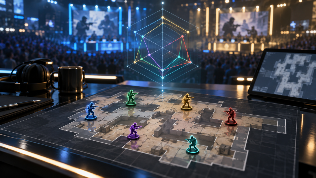 Un graphique de performance basé sur les rôles se trouve au-dessus d'une carte tactique de Counter-Strike