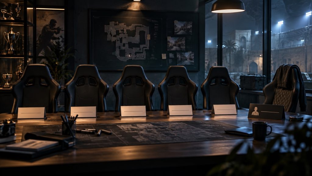 Five unassigned player chairs and one coach position await a lineup