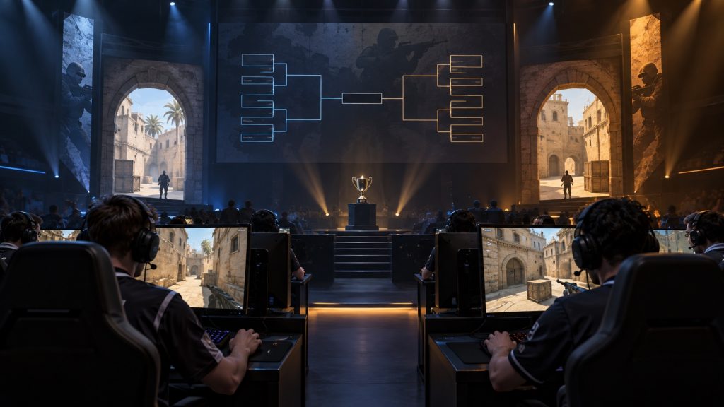 Two qualification gateways flank a single-elimination finals bracket