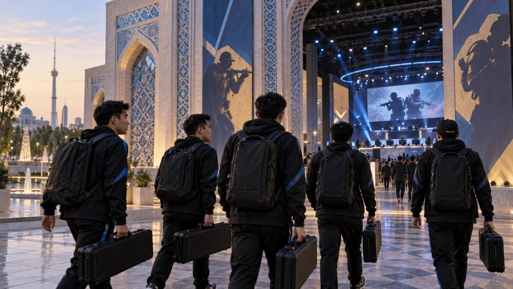 5인 Counter-Strike 팀이 중앙아시아의 현대적인 LAN 경기장에 도착합니다