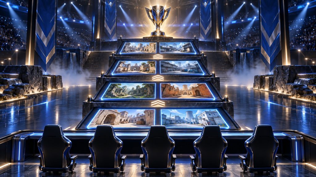 Four undefeated match stations form a path toward a trophy