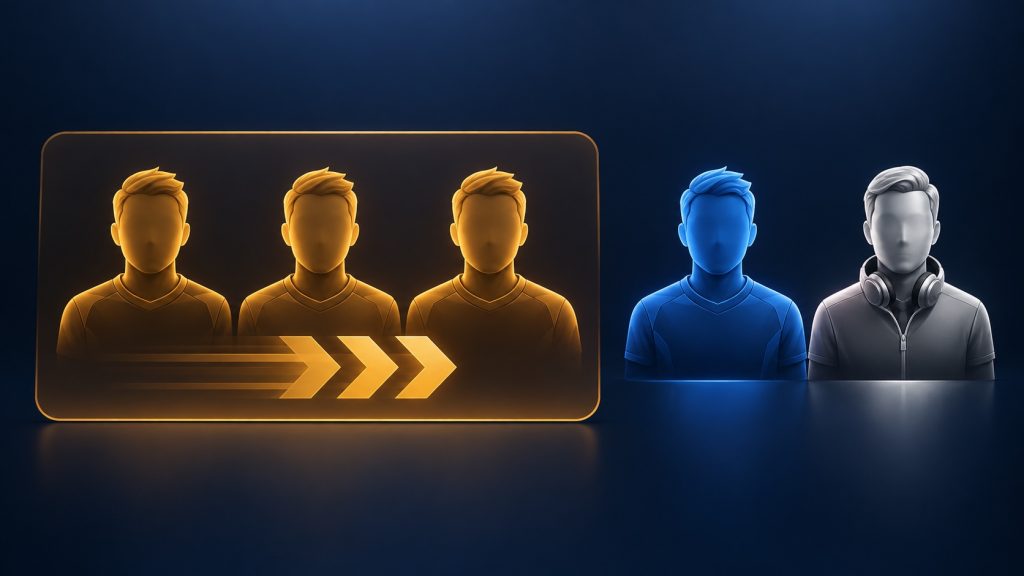 A five-seat lineup diagram leaves one active player and a coach