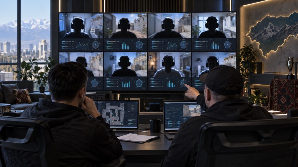 A scouting room evaluates emerging esports prospects for a new roster