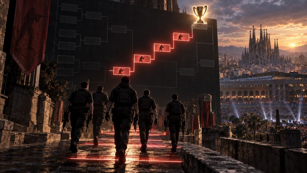 Ein Turnier-Bracket zeigt fünf aufeinanderfolgende Siege in Ausscheidungsspielen
