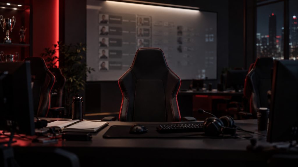 An empty in-game leader position and candidate notes in a practice room