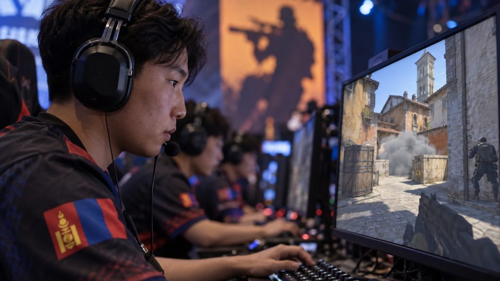 결정적인 맵에서 폭탄 지점을 뚫고 나아가는 Counter-Strike 팀
