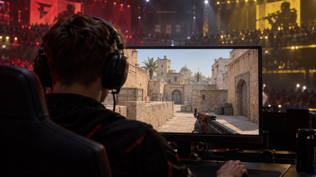 Illustrativt ørken-Counter-Strike-map-visning, ikke faktisk kampoptagelse