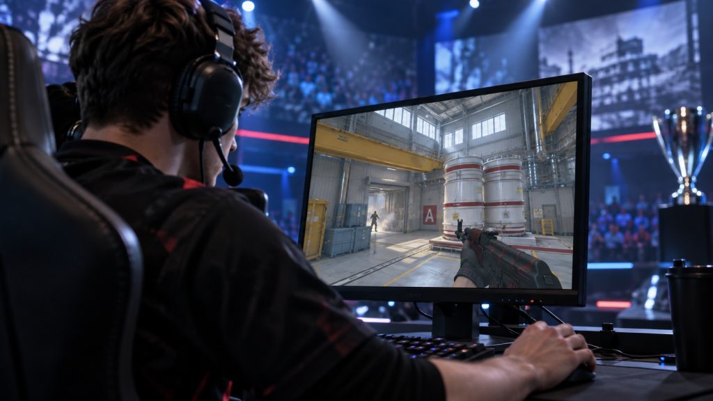Illustrativ industrielt Counter-Strike-map-scene, ikke faktisk kampoptagelse