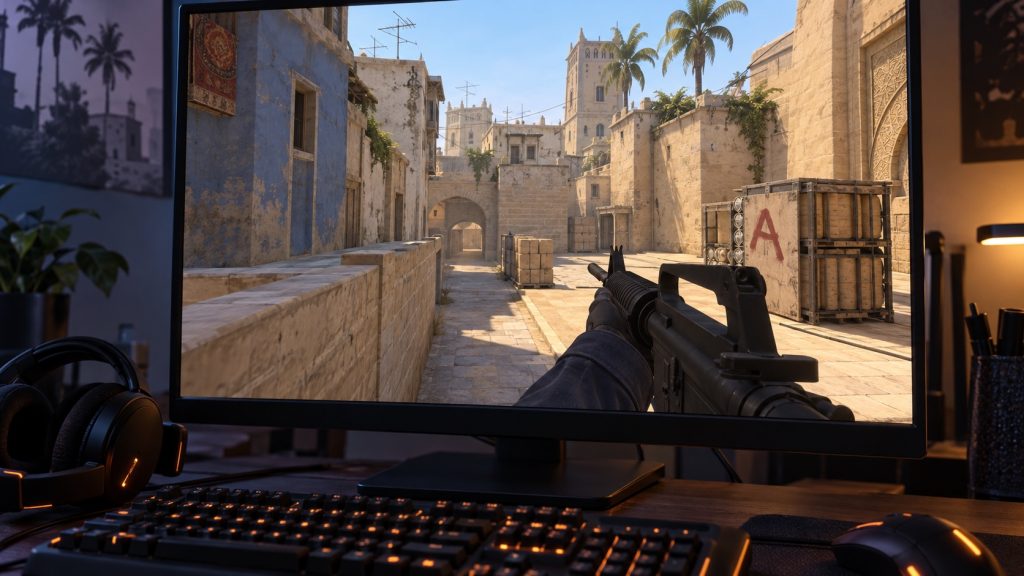 Illustrativt Mirage-lignende Counter-Strike-map; ikke optagelser fra den faktiske kamp.