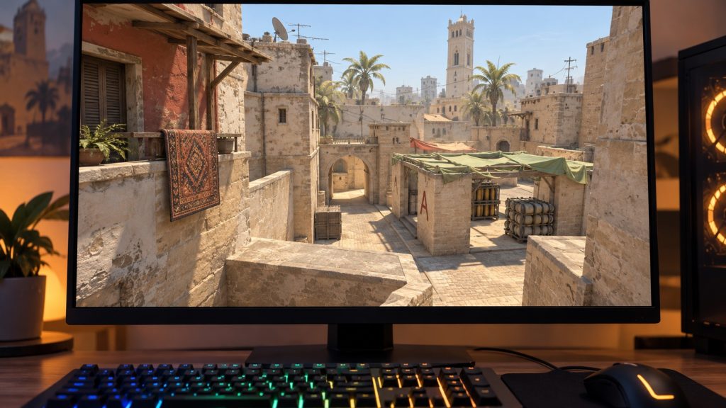 Map de Counter-Strike de style Mirage à titre d'illustration ; images de match non réelles.