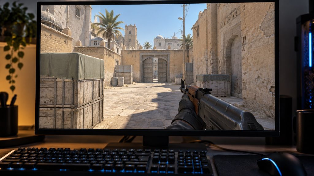 Illustrativt taktisk Dust2-map fra skydespil; ikke optagelser fra den faktiske kamp.