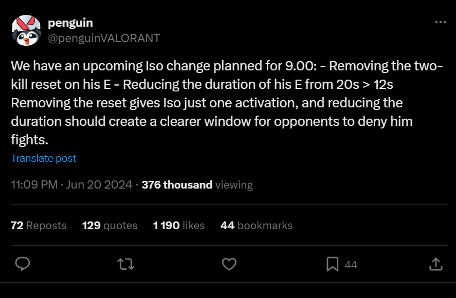 The specifics of the Iso nerfs have not