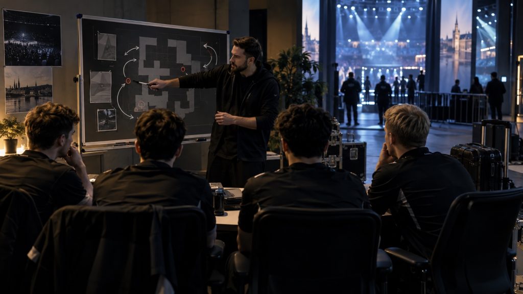 A tactical preparation room points toward an upcoming Stockholm LAN stage